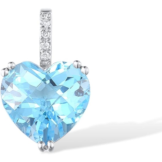 Santuzza 10K Solid Gold Heart Shape Gemstone Genuine Diamond Dainty Pendant Without Chain for Women