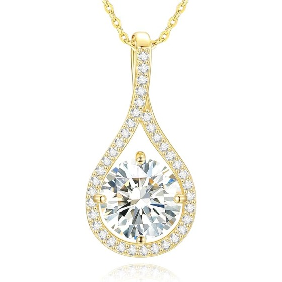 Moissanite Necklace Gift for Women, 925 Sterling Silver 18K White/Yellow Gold Plated 0.5-6.0CT Moissanite Pendant for Her, Anniversary Day, Birthday, Wedding - to My Wife, Mom