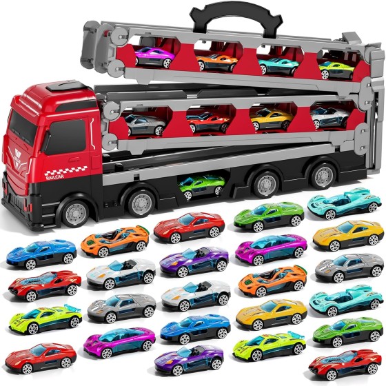 IHAHA 78 inches Transport Truck with 24pcs Die-Cast Cars Toys