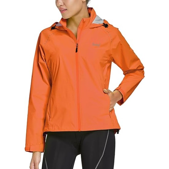 Baleaf Women's Rain Jackets Waterproof Windbreaker Packable Running Lightweight Cycling Jacket Reflective Hooded
