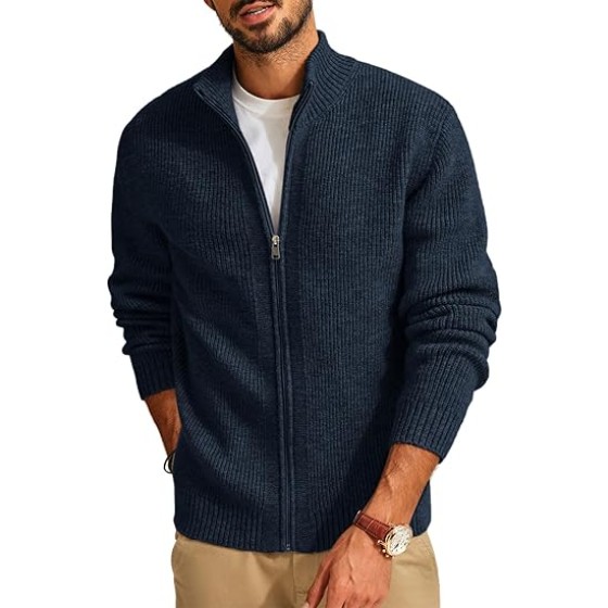 PJ PAUL JONES Mens Full Zip Cardigan Sweater Casual Ribbed Knitted Sweater for Men