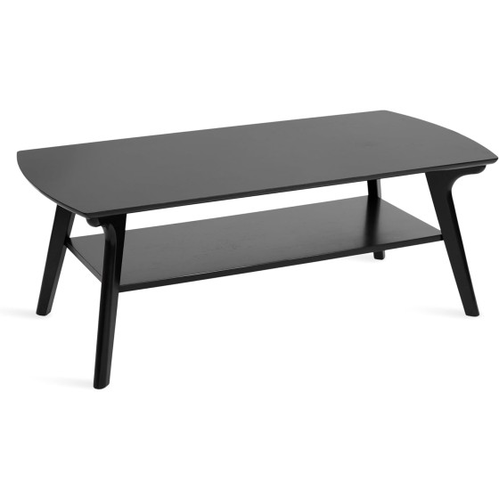 Kate and Laurel Louena Mid-Century Tiered Rectangle Coffee Table, 48 x 24 x 18, Black, Modern Two-Tier Rectangular Apartment Living Room Coffee Table with Storage and Sturdy Wooden Construction