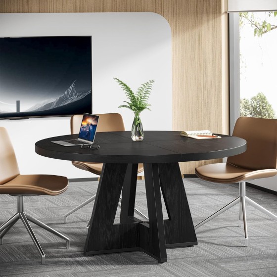 Tribesigns 47-Inch Round Conference Table for 4-6 People, Wooden Meeting Room Table with Thicken Tabletop and Wood Base
